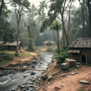 A deserted Nigerian village with forest trees, empty homes, and ritualistic symbols on stones.

Featured Image Description:
A realistic depiction of a deserted Nigerian village surrounded by thick forest, showcasing abandoned homes and ancient ritual symbols etched into stones near a riverbank.

Featured Image Title:
Deserted Nigerian Village with Ritual Symbols