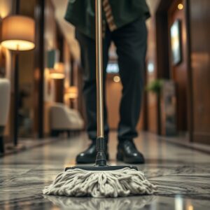 Close-up of a mop cleaning a modern university hallway floor in Japan

Featured Image Description:
A close-up view of a mop cleaning a shiny, polished floor in a modern university hallway in Japan. The hallway has a professional design with bright lighting and tables with environmental science posters, representing determination and success.

Featured Image Title:
Close-up of a mop cleaning a modern Japanese university floor