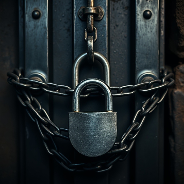 A locked steel door secured with chains and padlocks in a dimly lit setting, representing the conclusion of a criminal's reign. AI Generated Image

Featured Image Description:
A realistic depiction of a locked steel door wrapped in heavy chains and secured with a large padlock, set in a dimly lit environment. The scene exudes tension, symbolizing the conclusion of a notorious criminal's operations. The minimalist background enhances focus on the door, ensuring emotional engagement with the narrative.

Featured Image Title:
Locked Steel Door Symbolizing End of Crime