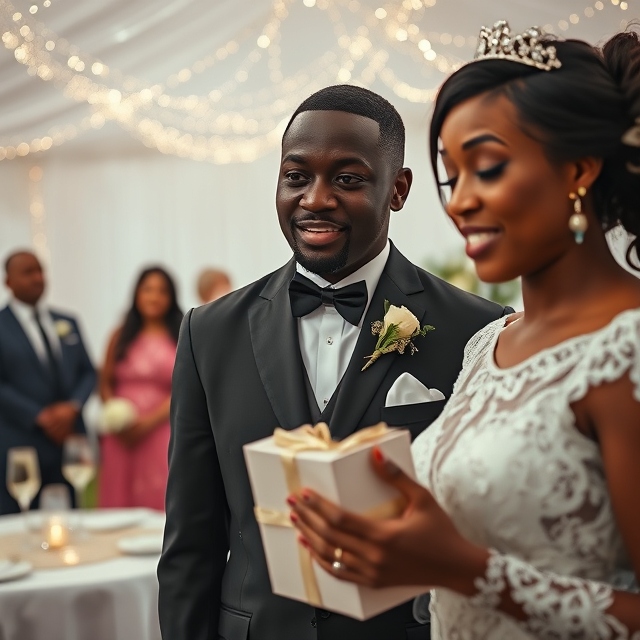 a couple looking at a wedding gift with shocked expressions

Featured Image Description:
A bride and groom at their reception, reacting to a surprising wedding gift that changes everything

Featured Image Title:
The wedding gift that revealed hidden truths